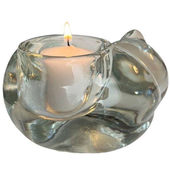 2 Items: INDIANA GLASS Cat Votive Candle Holder & NWT Kitty Ribbon Feline Meow - Picture 7 of 12